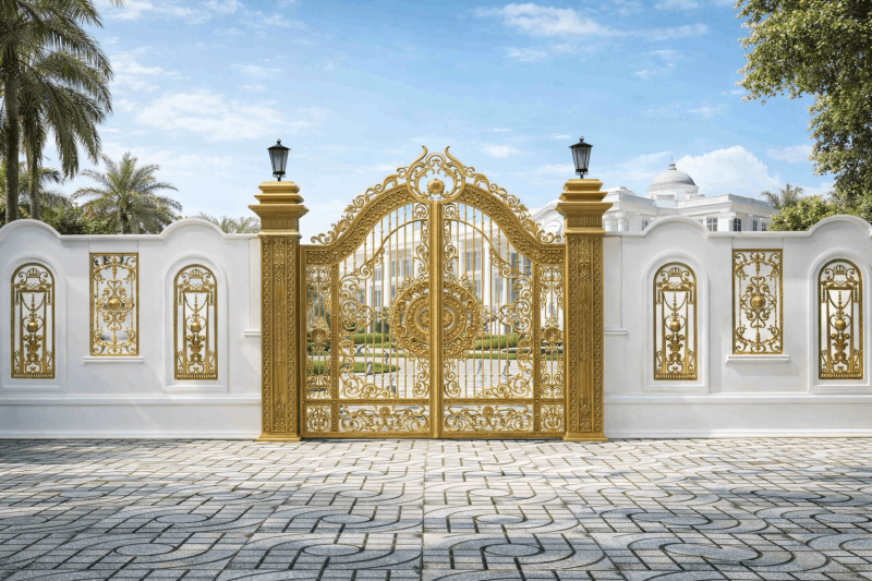 Cổng nhôm đúc hoa lá Tây | GAT-403